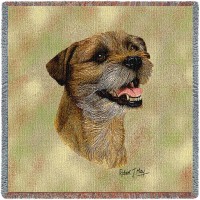 Border Terrier - Robert May - Lap Square Cotton Woven Blanket Throw -  (54x54)