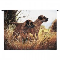 Border Terrier by Robert May - Woven Tapestry Wall Art Hanging - Pair of Dogs on Field Oil Painting - Cotton - Size 34x26