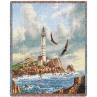 Boston Lighthouse - Rudi Reichardt - Cotton Woven Blanket Throw -  (72x54)