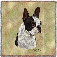 Boston Terrier Black - Robert May - Lap Square Cotton Woven Blanket Throw -  (54x54)