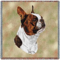 Boston Terrier Brown - Robert May - Lap Square Cotton Woven Blanket Throw -  (54x54)