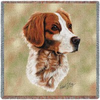 Brittany Spaniel - Robert May - Lap Square Cotton Woven Blanket Throw -  (54x54)