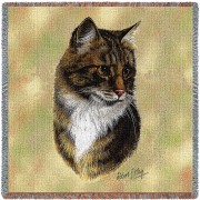 Brown Tabby Cat - Robert May - Lap Square Cotton Woven Blanket Throw -  (54x54)