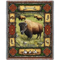 Buffalo Lodge - Cotton Woven Blanket Throw -  (72x54)