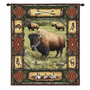 Buffalo Lodge - Woven Tapestry Wall Art Hanging - Rustic Wildlife Bison Theme - Cotton - Size 34x26