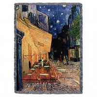 Cafe Terrace at Night - Vincent van Gogh - Cotton Woven Blanket Throw -  (72x54)