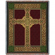 Cead Mile Failte - Celtic Knot Cross - Cotton Woven Blanket Throw -  (72x54)