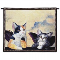 Cherub Cats - Woven Tapestry Wall Art Hanging - Angelic Kittens Pondering - Fun Cat Lover's Gift - 100% Cotton Size 34x26