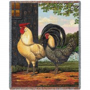 Chicken and Rooster - Alexandra Churchill - Cotton Woven Blanket Throw -  (72x54)