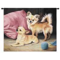 Chihuahua by Robert May - Woven Tapestry Wall Art Hanging - Pair of Chihuahuas Oil Portrait - 100% Cotton Size 34x26