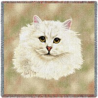 Chinchilla Persian Cat - Robert May - Lap Square Cotton Woven Blanket Throw -  (54x54)