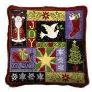 Christmas Icons Textured Hand Finished Elegant Woven Throw Pillow Cover 100% Cotton  Size 17x17