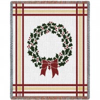 Christmas Wreath - Cotton Woven Blanket Throw -  (72x54)