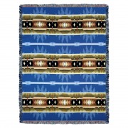Cimarron - Blue - Southwest Native American Inspired Tribal Camp - Cotton Woven Blanket Throw -  (72x54)