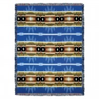 Cimarron - Blue - Southwest Native American Inspired Tribal Camp - Cotton Woven Blanket Throw -  (72x54)