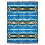 Cimarron - Turquoise - Southwest Native American Inspired Tribal Camp - Cotton Woven Blanket Throw -  (72x54)