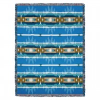 Cimarron - Turquoise - Southwest Native American Inspired Tribal Camp - Cotton Woven Blanket Throw -  (72x54)