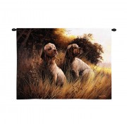 Clumber Spaniel by Robert May - Woven Tapestry Wall Art Hanging - Dogs at Sunset Oil Painting - 100% Cotton Size 34x26