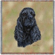 Cocker Spaniel Black - Robert May - Lap Square Cotton Woven Blanket Throw -  (54x54)
