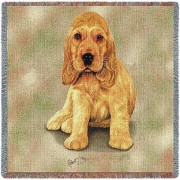 Cocker Spaniel Puppy - Robert May - Lap Square Cotton Woven Blanket Throw -  (54x54)