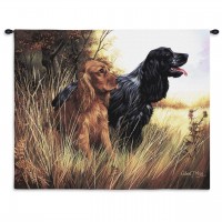 Cocker Spaniel by Robert May - Woven Tapestry Wall Art Hanging - Dogs in Tall Grass Oil Painting - 100% Cotton Size 34x26