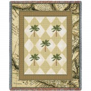 British Colonial Palms - Cotton Woven Blanket Throw -  (72x54)