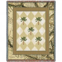 British Colonial Palms - Cotton Woven Blanket Throw -  (72x54)