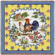 Country Roosters - Peter Lou - Lap Square Cotton Woven Blanket Throw -  (54x54)