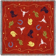 Western Decor - Cowboy - Lap Square Cotton Woven Blanket Throw -  (54x54)