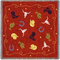 Western Decor - Cowboy - Lap Square Cotton Woven Blanket Throw -  (54x54)
