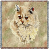 Cream Persian Cat - Robert May - Lap Square Cotton Woven Blanket Throw -  (54x54)