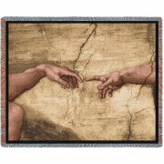 Hands of God and Adam - Sistine Chapel - Creation of Adam - Michelangelo - Cotton Woven Blanket Throw -  (72x54)