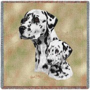 Dalmatian with Puppy - Robert May - Lap Square Cotton Woven Blanket Throw -  (54x54)