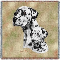 Dalmatian with Puppy - Robert May - Lap Square Cotton Woven Blanket Throw -  (54x54)