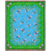 Dancing Dragonfly - Arts and Crafts - Cotton Woven Blanket Throw -  (72x54)