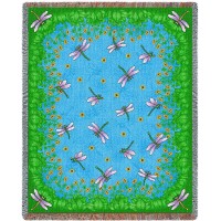 Dancing Dragonfly - Arts and Crafts - Cotton Woven Blanket Throw -  (72x54)