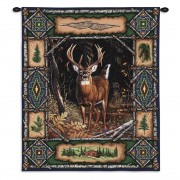 Deer Lodge - Woven Tapestry Wall Art Hanging - Rustic Wildlife Cabin Decor - Cotton - Size 34x26