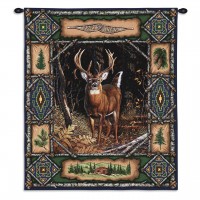 Deer Lodge - Woven Tapestry Wall Art Hanging - Rustic Wildlife Cabin Decor - Cotton - Size 34x26