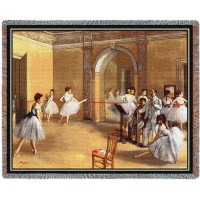 The Foyer of the Opera at Rue Le Peletier - Edgar Degas - Cotton Woven Blanket Throw -  (72x54)
