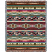 Desert Stripe - Southwest Native American Inspired Tribal Camp - Cotton Woven Blanket Throw -  (72x54)