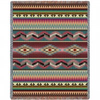 Desert Stripe - Southwest Native American Inspired Tribal Camp - Cotton Woven Blanket Throw -  (72x54)