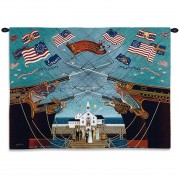 Dockside Marriage by  Wysocki - Woven Tapestry Wall Art Hanging - Textile Reproduction of Ships Flags - 100% Cotton Size 34x26