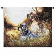 English Setter by Robert May - Woven Tapestry Wall Art Hanging - Dogs Relaxing in Field Oil Painting - 100% Cotton Size 34x26
