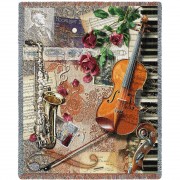 Ensemble - Piano Violin Saxophone - Cotton Woven Blanket Throw -  (72x54)