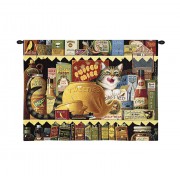 Ethel the Gourmet by Charles Wysocki- Woven Tapestry Wall Art Hanging - Whimsical Feline Themed Pantry Scene - Fun Cat Lover's Gift - 100% Cotton Size 34x26