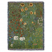 Farm Garden with Sunflowers - Gustav Klimt - Cotton Woven Blanket Throw -  (72x54)