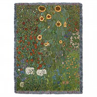 Farm Garden with Sunflowers - Gustav Klimt - Cotton Woven Blanket Throw -  (72x54)