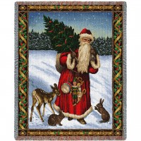 Father Christmas - Red - Cotton Woven Blanket Throw -  (72x54)