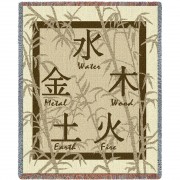 Feng Shui Chinese Symbols for Elements - Cotton Woven Blanket Throw -  (72x54)