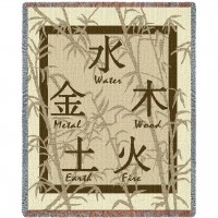 Feng Shui Chinese Symbols for Elements - Cotton Woven Blanket Throw -  (72x54)